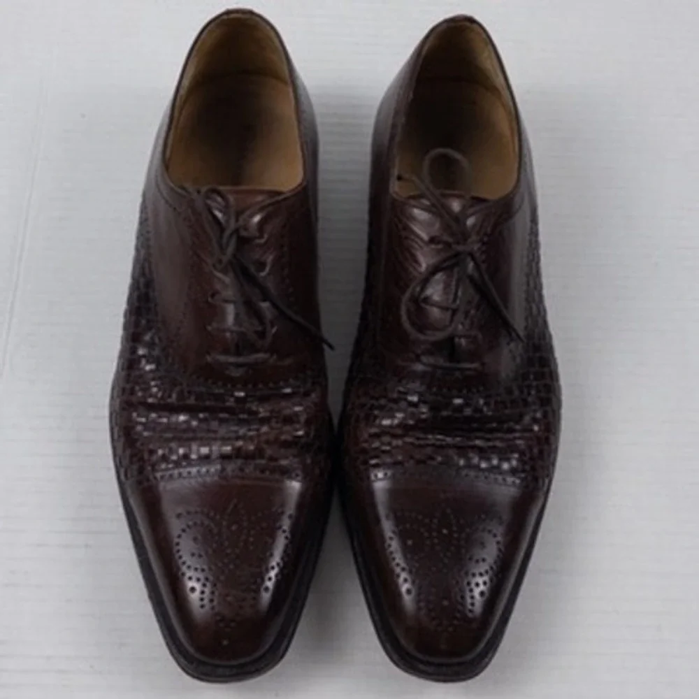 Magnanni Oxford Woven Leather Cap-Toe Derby Mens 12 Brown‎ Dress Shoes 15073